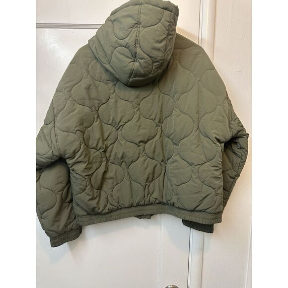 Sanctuary Bomber Jacket Dylan XXL Quilted Burnt Olive Hoodie Snap Close Zip Puff - Picture 4 of 5